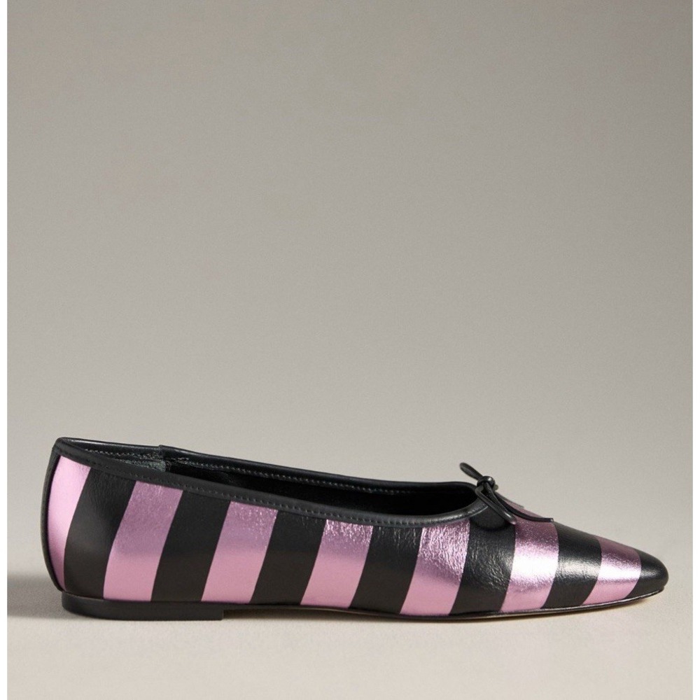 NWB Anthropologie Maeve LEATHER Square-Toe Ballet Flats Size 8 Pink Black Stripe